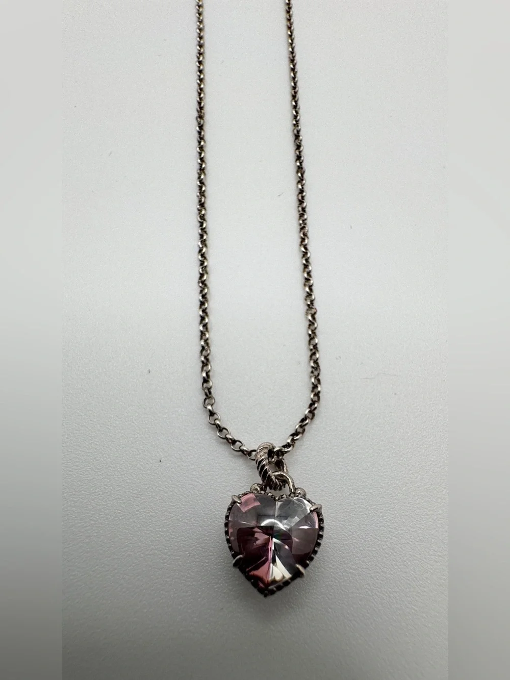 Star 925 Sterling Silver Purple Heart Crystal Pendant Necklace
